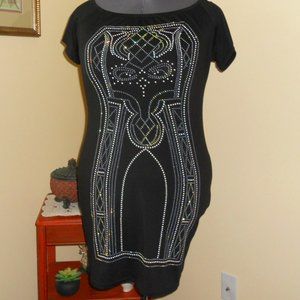 NWT Say What? 2X Black S/S Shift Dress Studs in Front